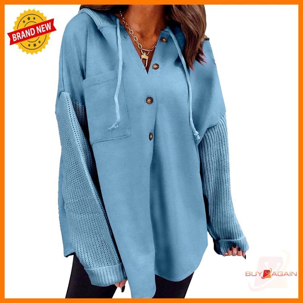 Oversized Button Hooded Sweatshirt Women's Loose Fit Casual Long Sleeve with